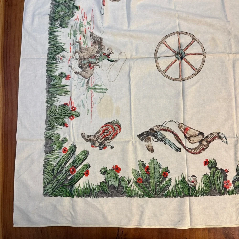 Vintage Startex Table Cloth Cotton Square Western Cowboy Startex 50 x 50 UU18